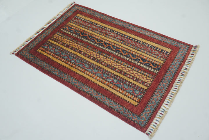 3x4 Red Turkish Style Hand knotted Wool Rug - Yildiz Rugs