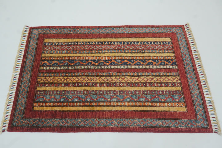 3x4 Red Turkish Style Hand knotted Wool Rug - Yildiz Rugs