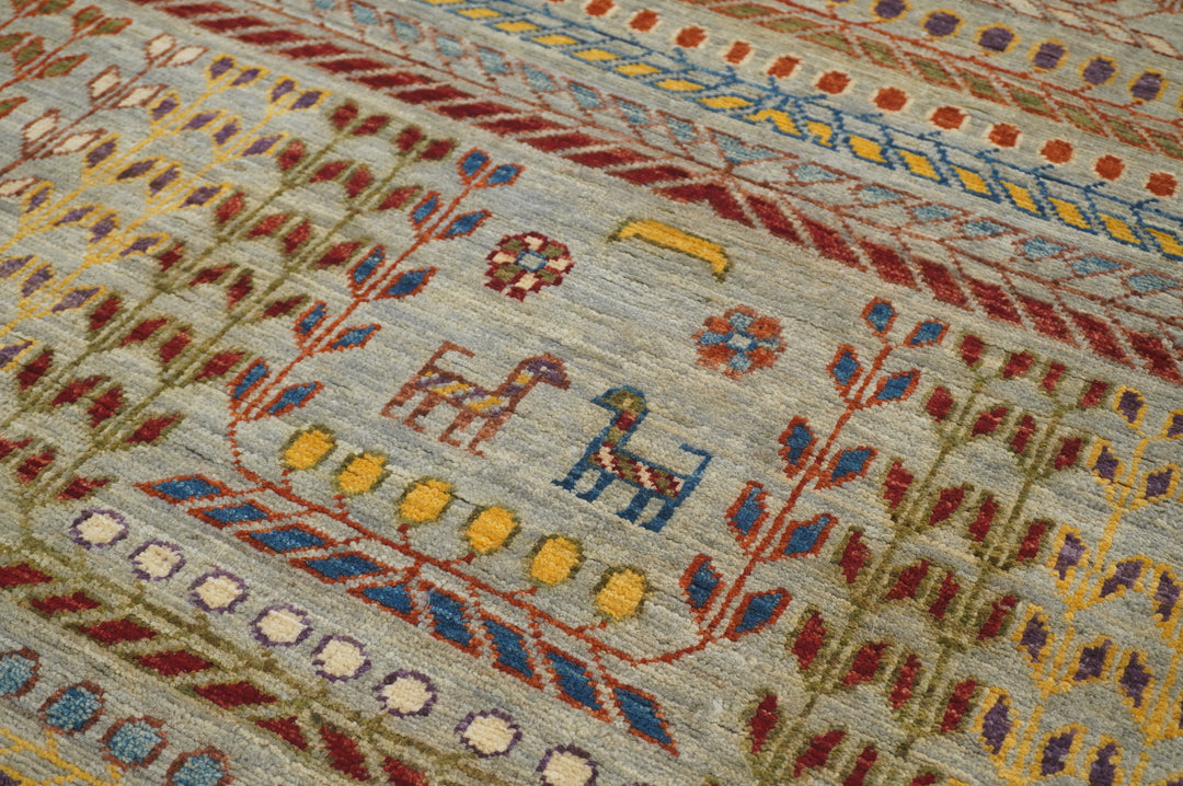 7x9 Gray Blue Tribal Qashqai Afghan Hand knotted wool Area Rug