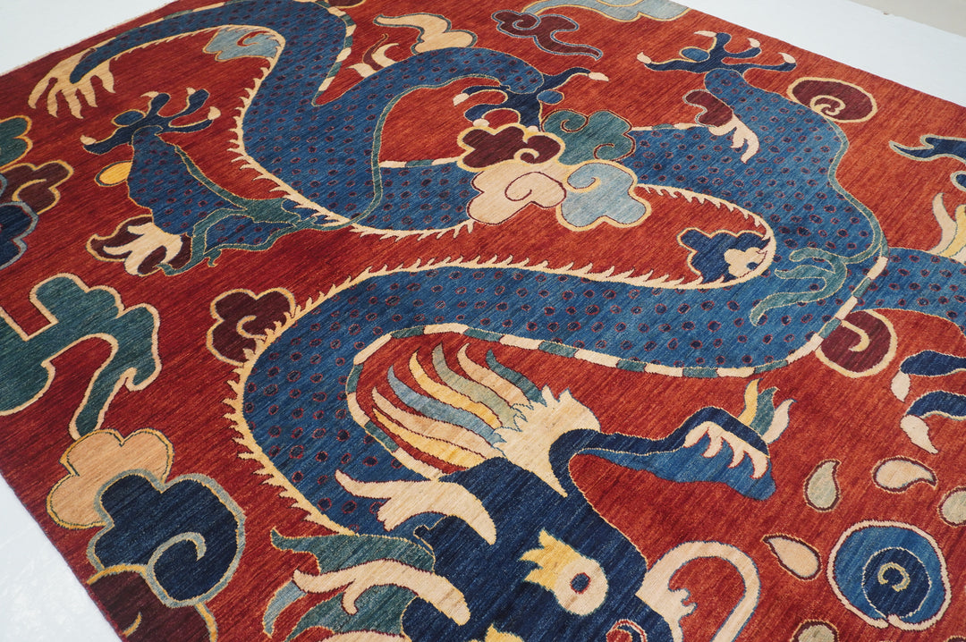 8x10 Red Dragon Chinese Style Afghan Hand knotted Rug