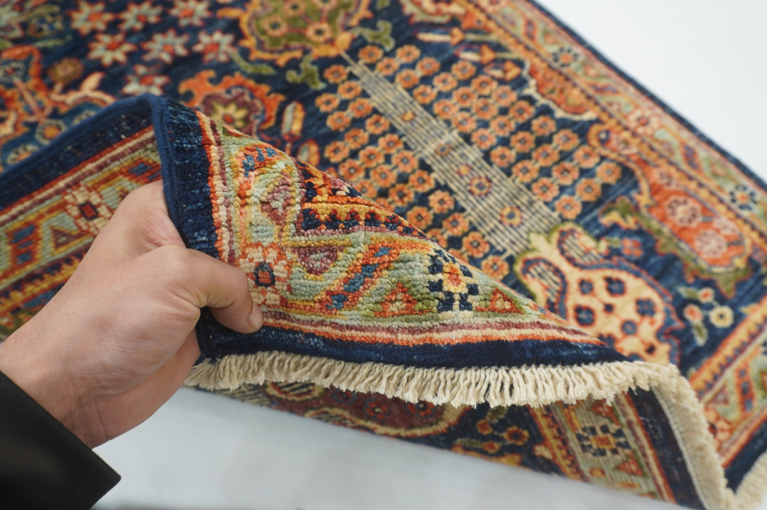 10 ft Navy Blue Bakshaish Afghan Hand knotted Wool Oriental Runner Rug