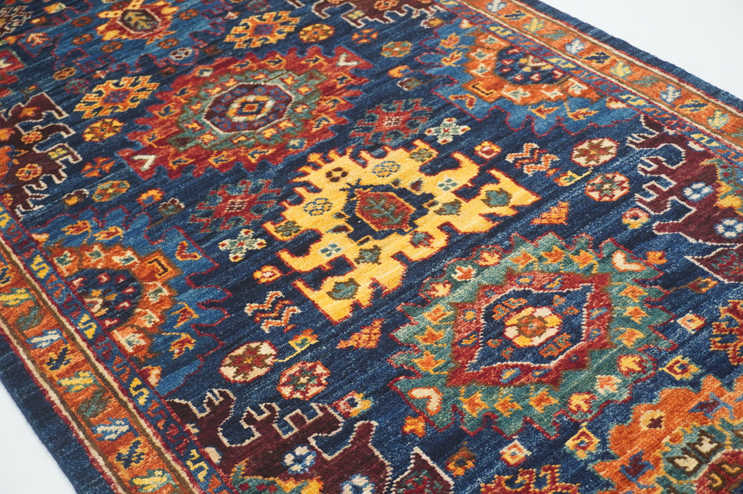 10 Ft Navy Blue Baluch Samarkand Afghan Hand Knotted Oriental Runner Rug - Yildiz Rugs