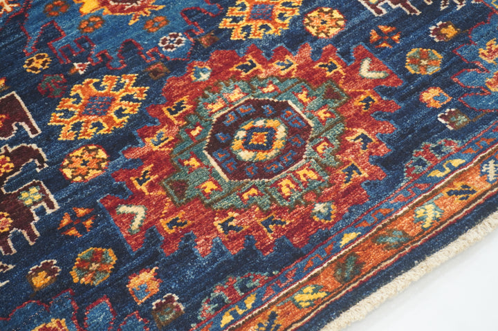 10 Ft Navy Blue Baluch Samarkand Afghan Hand Knotted Oriental Runner Rug - Yildiz Rugs