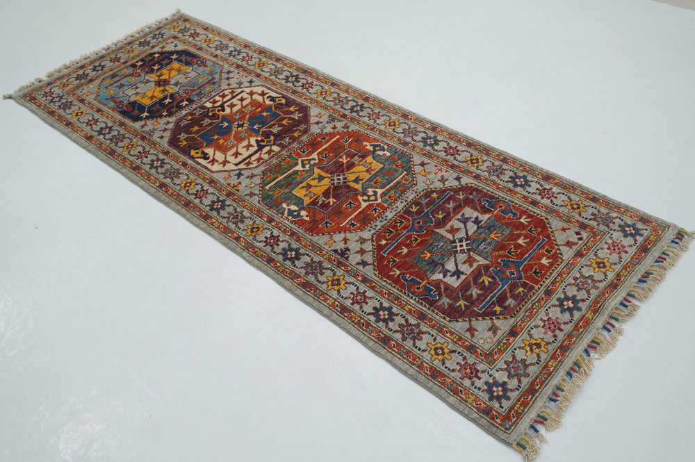 7 ft Gray Ersari Oriental Afghan Hand knotted Wool Runner Rug - Yildiz Rugs