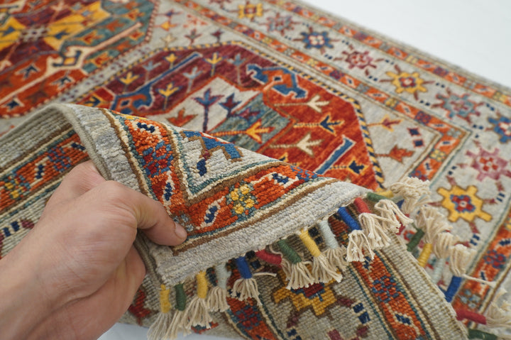 7 ft Gray Ersari Oriental Afghan Hand knotted Wool Runner Rug