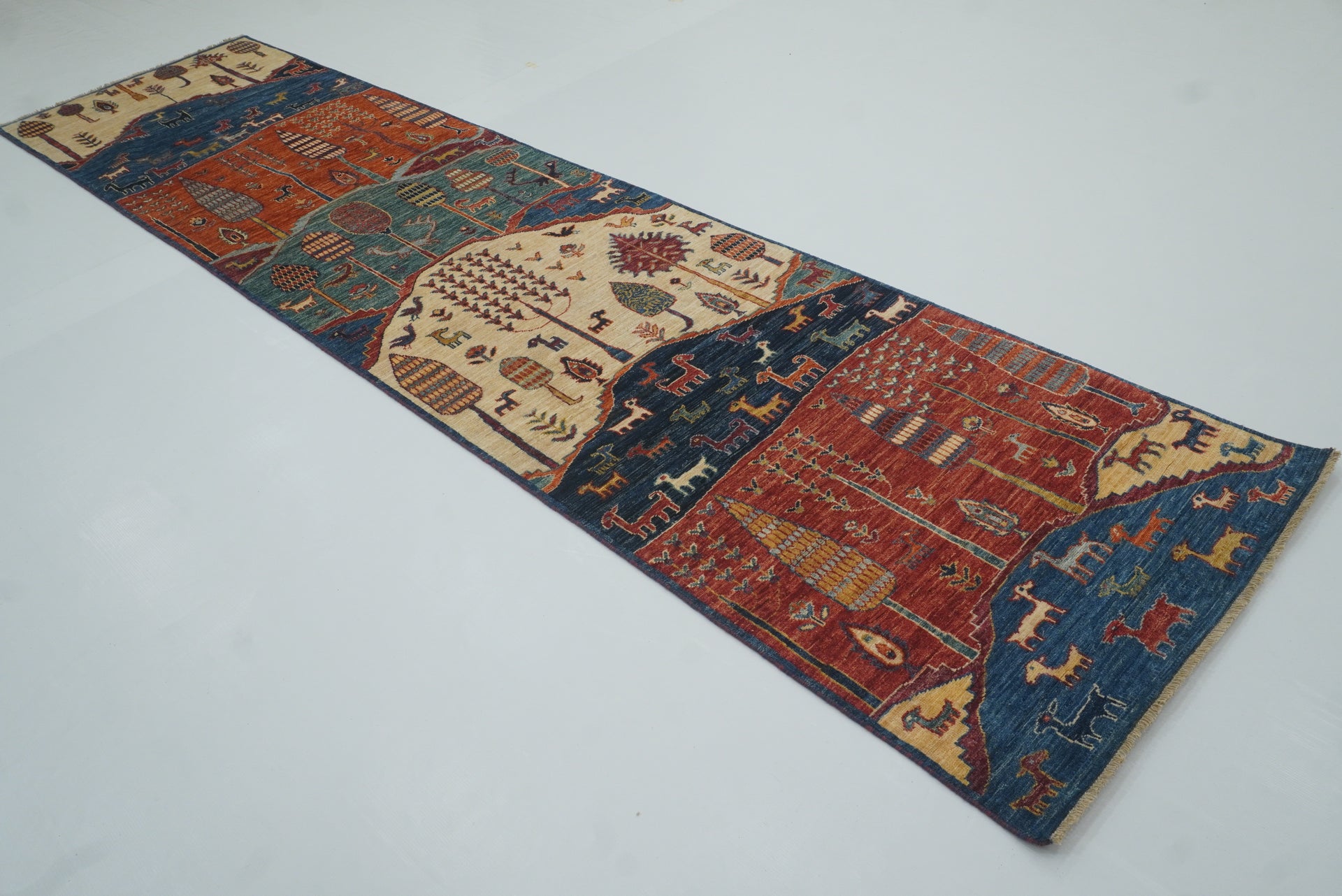 3x12 ft Blue Gabbeh Afghan Hand-Knotted Runner Rug