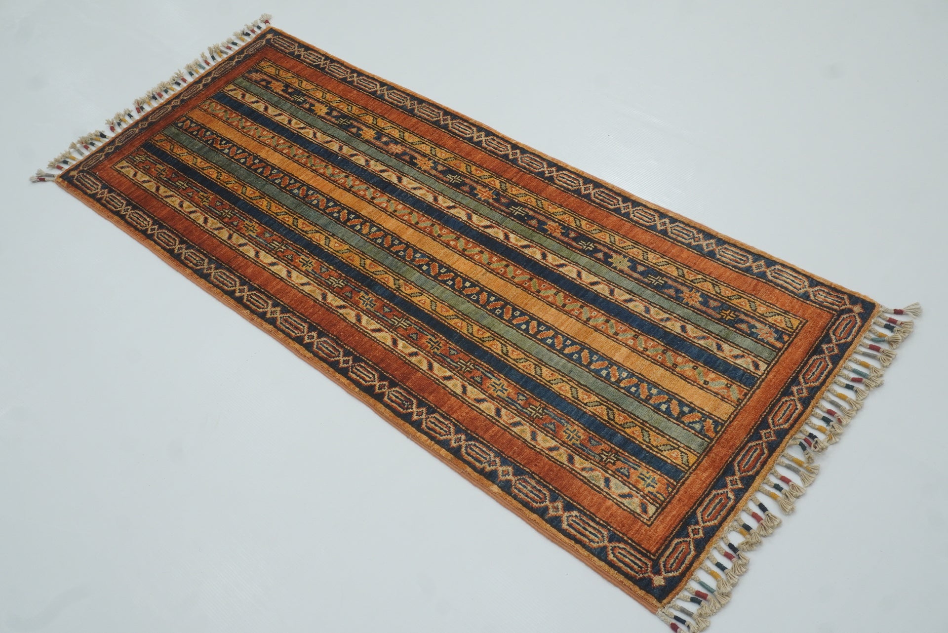 2x5 Orange Shaal Turkish Hand knotted Wool Runner Rug