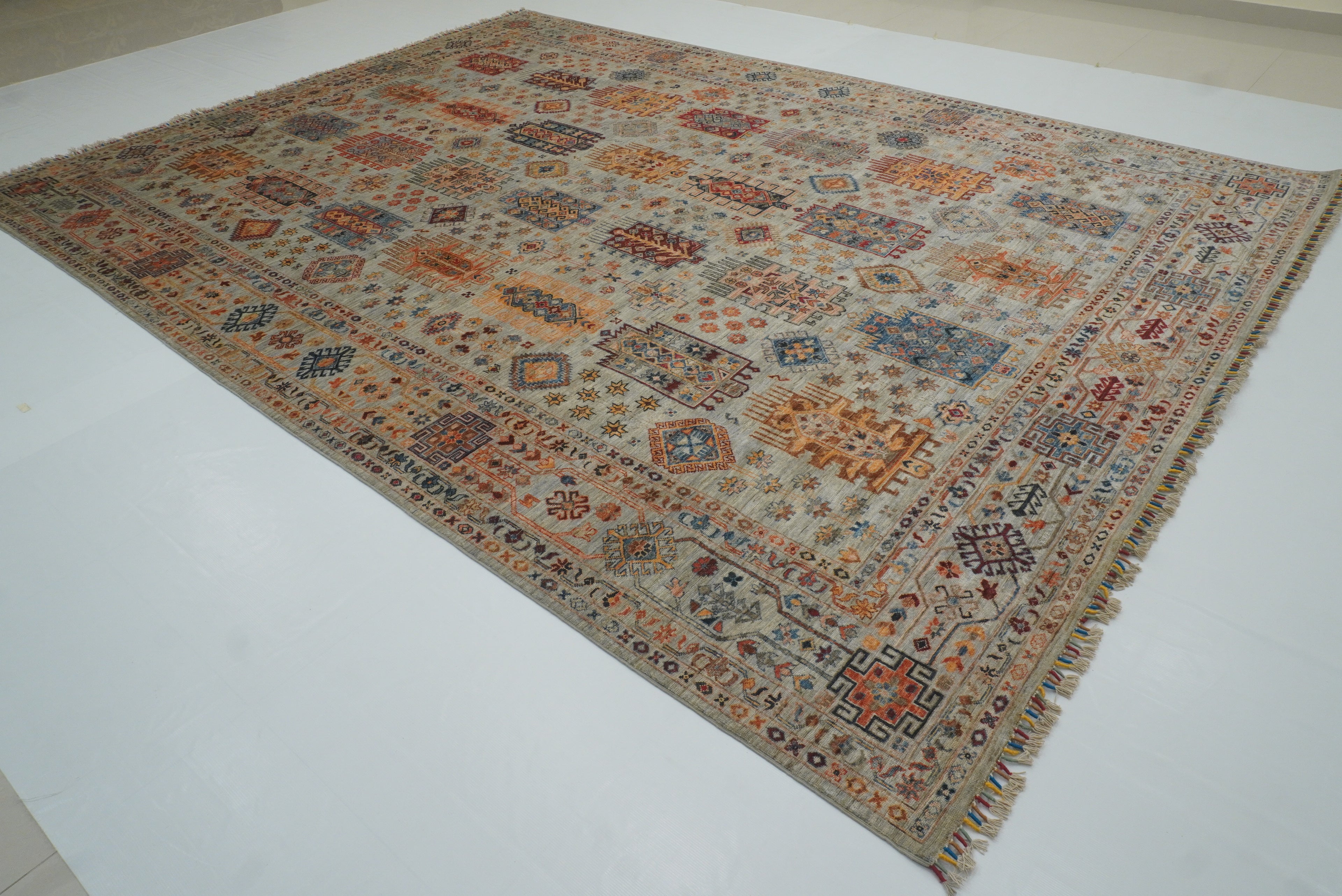10x14 Gray Afghan Hand-Knotted Oriental Rug - Yildiz Rugs