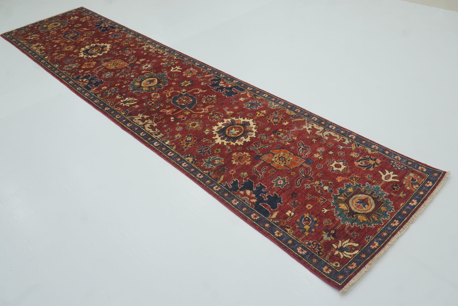 2'8"x11'8" Red Hand Knotted Afghan Oriental Runner Rug