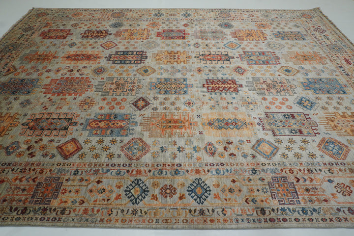 10x14 Gray Afghan Hand-Knotted Oriental Rug - Yildiz Rugs
