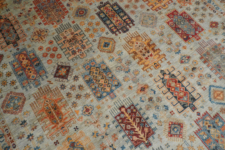 10x14 Gray Afghan Hand-Knotted Oriental Rug - Yildiz Rugs