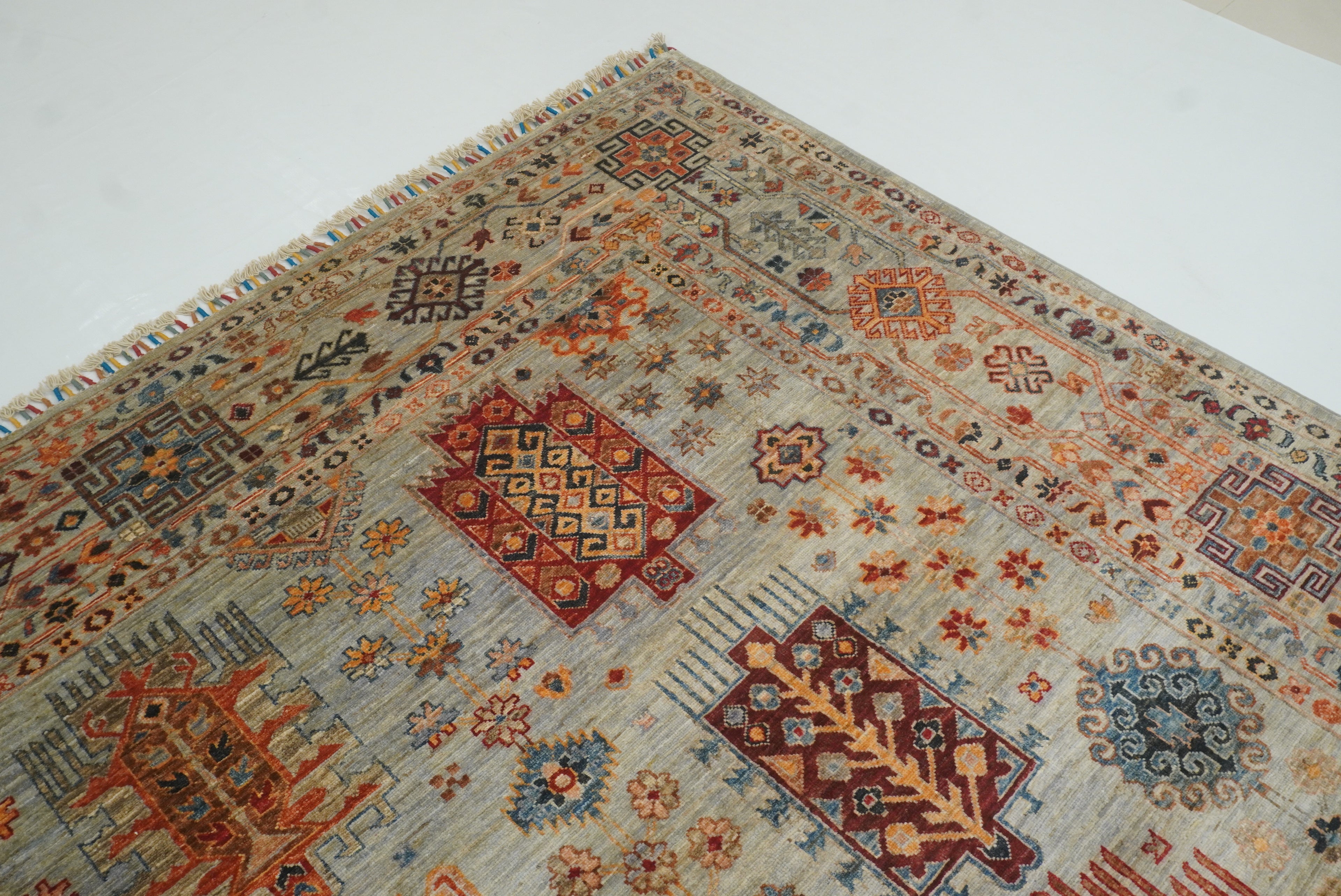 10x14 Gray Afghan Hand-Knotted Oriental Rug - Yildiz Rugs