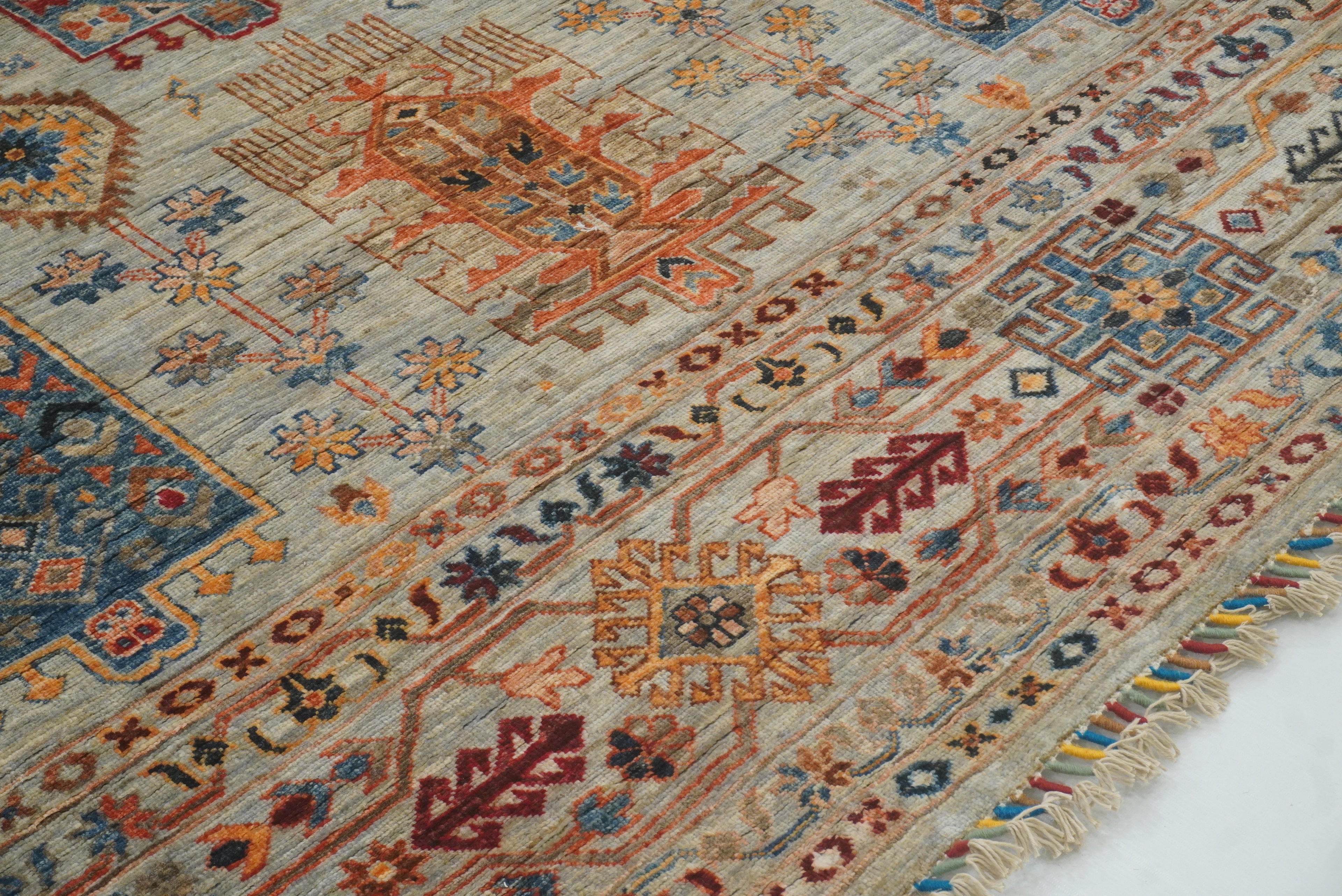 10x14 Gray Afghan Hand-Knotted Oriental Rug - Yildiz Rugs