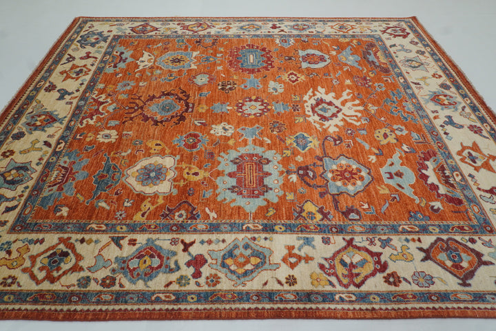 8x10 Orange Oushak Turkish Hand knotted Oriental Rug - Yildiz Rugs