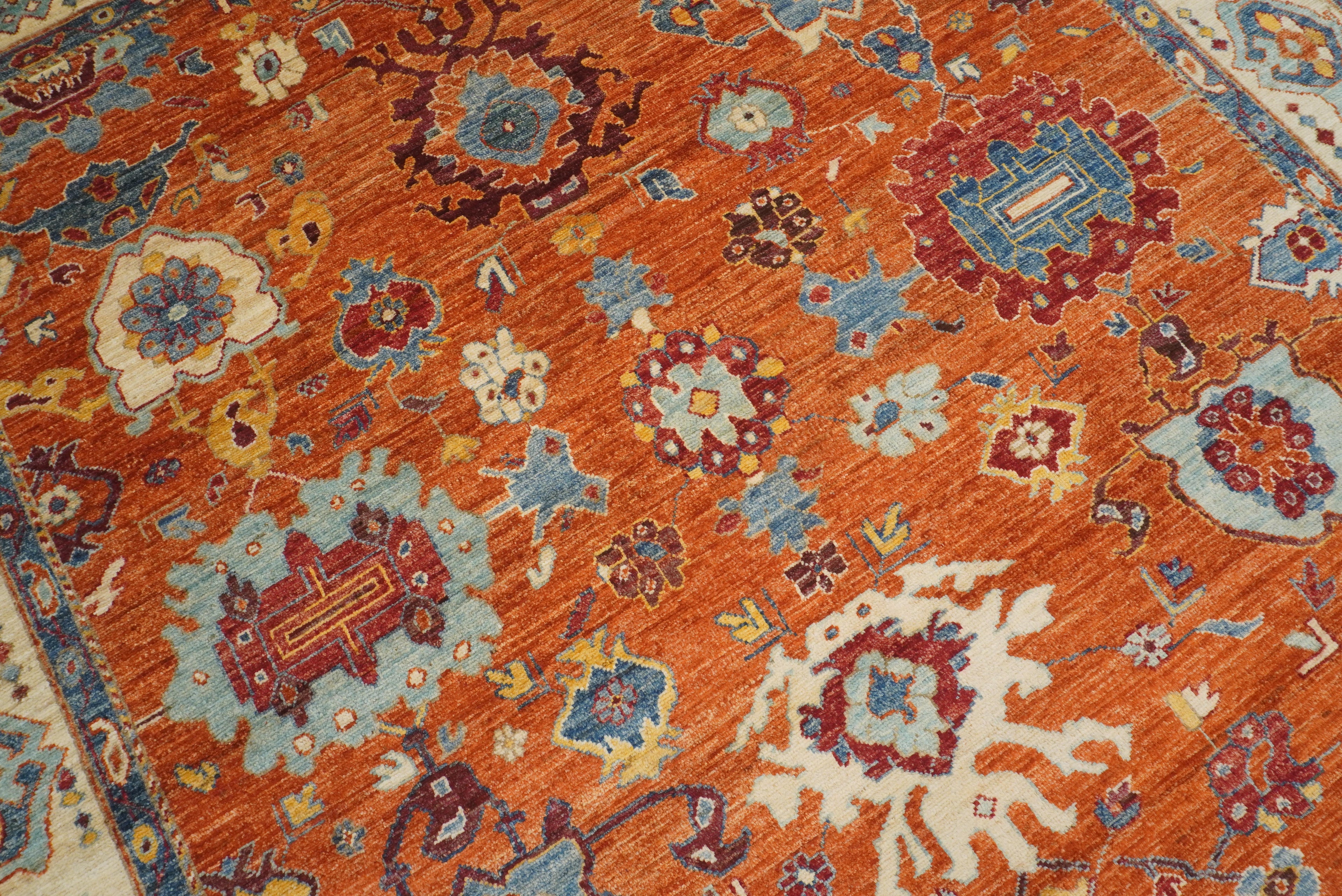 8x10 Orange Oushak Turkish Hand knotted Oriental Rug - Yildiz Rugs