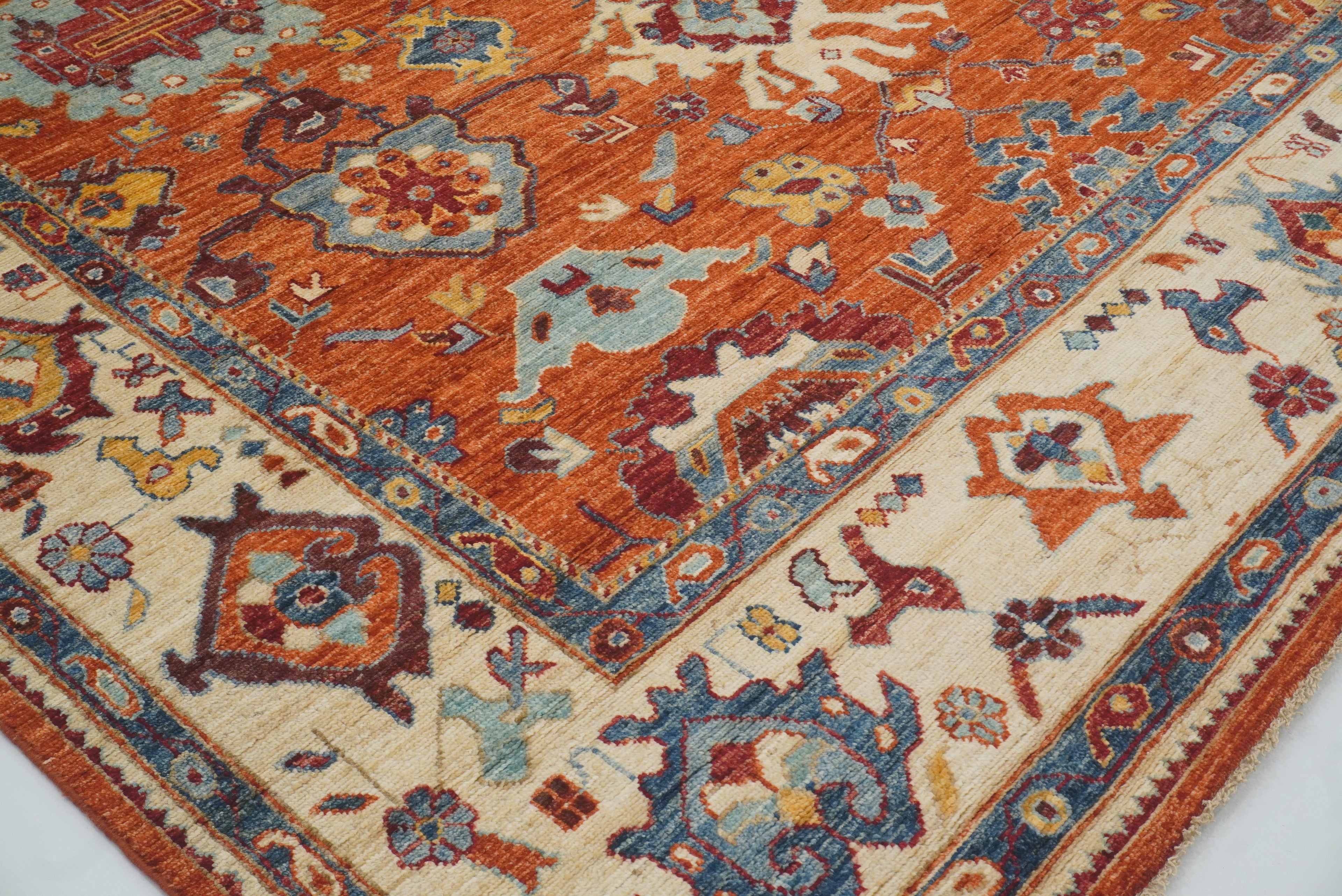 8x10 Orange Oushak Turkish Hand knotted Oriental Rug - Yildiz Rugs