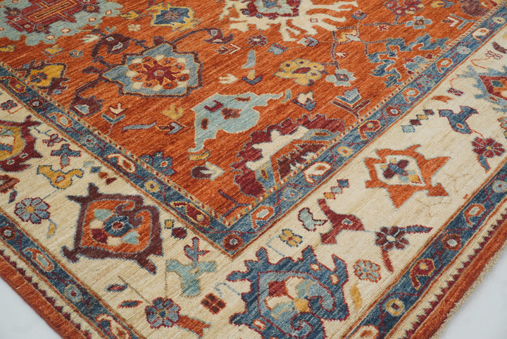 8x10 Orange Oushak Turkish Hand knotted Oriental Rug - Yildiz Rugs