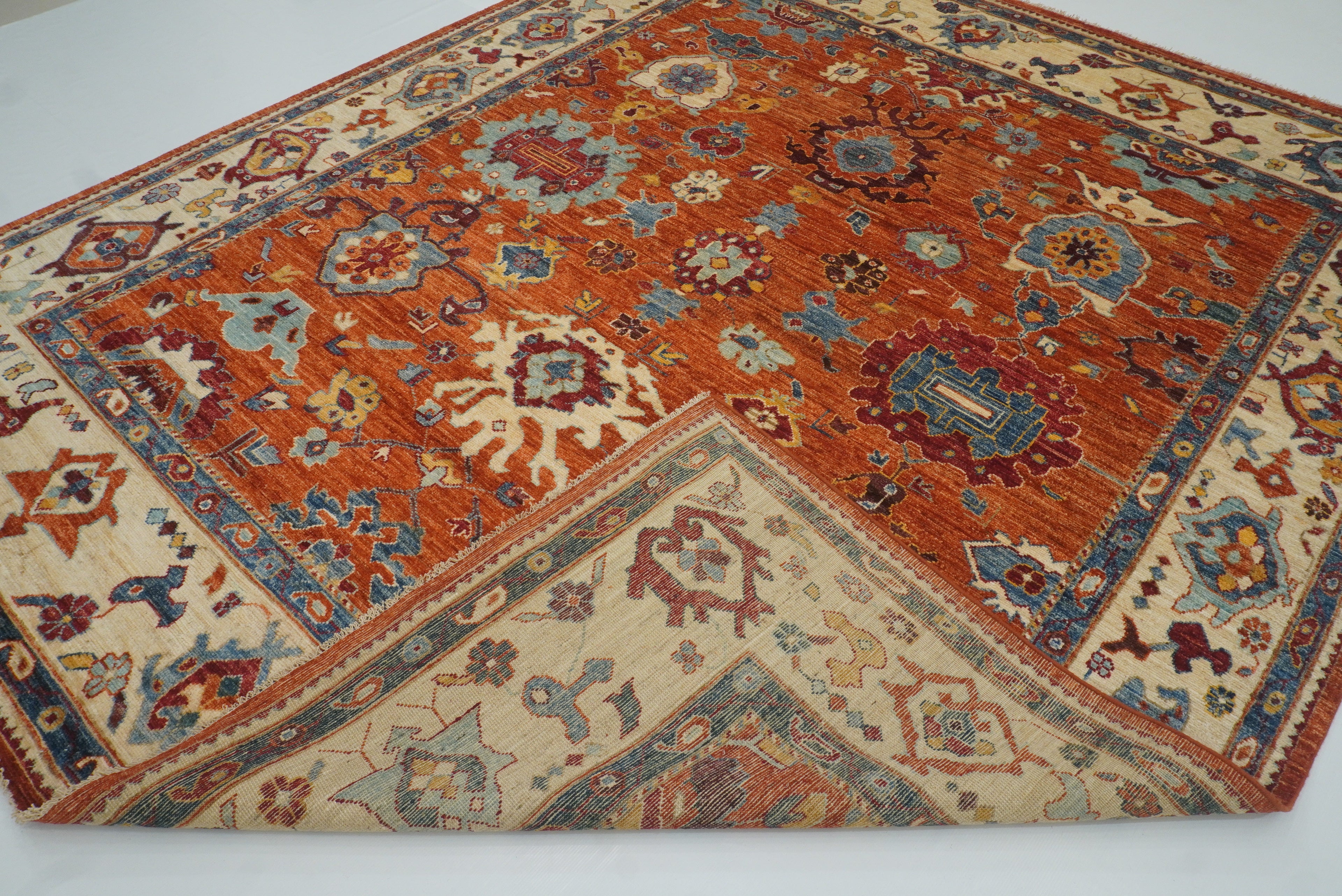 8x10 Orange Oushak Turkish Hand knotted Oriental Rug - Yildiz Rugs