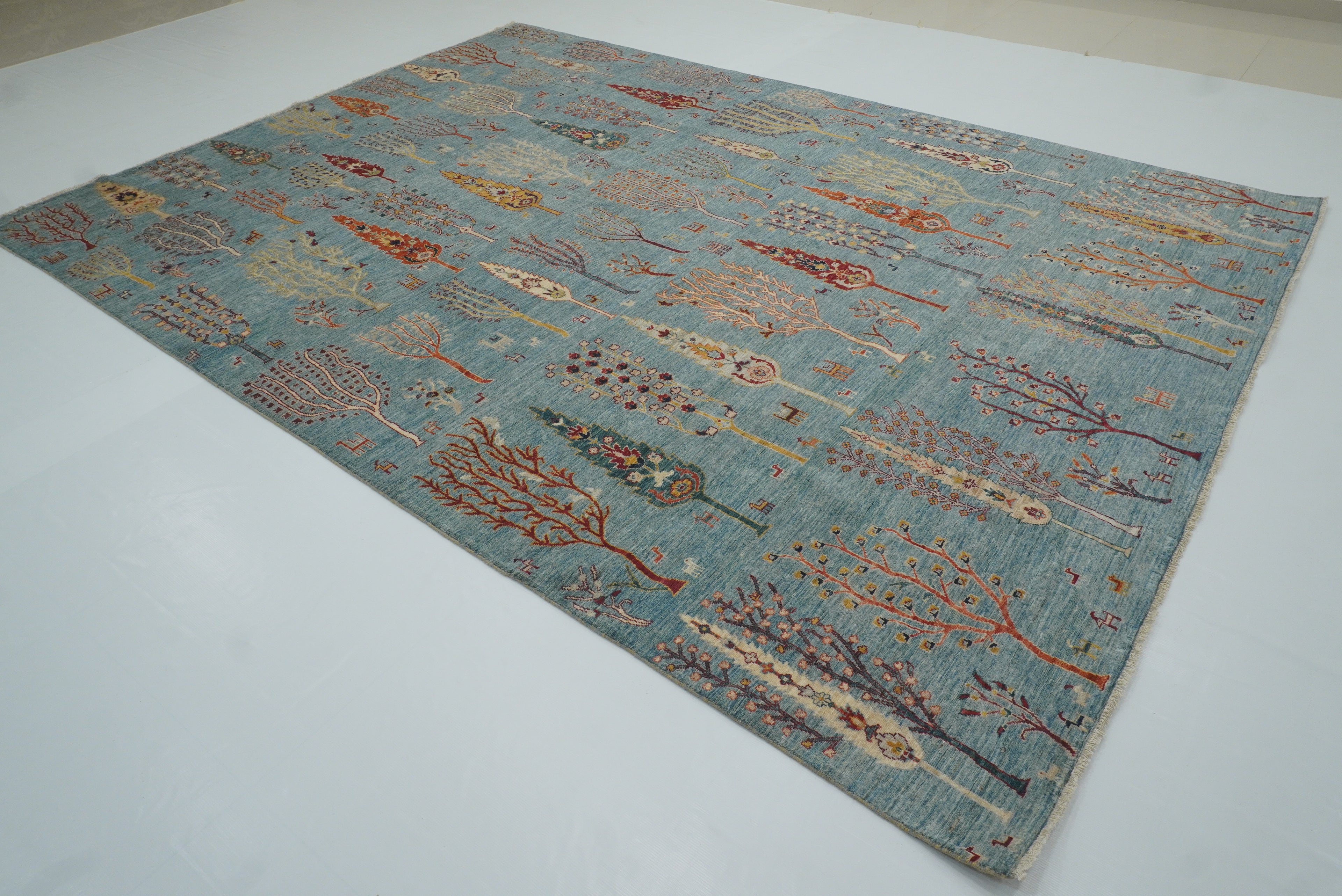 9x12 Blue Gabbeh Afghan Hand-Knotted Tree of life Rug - Yildiz Rugs