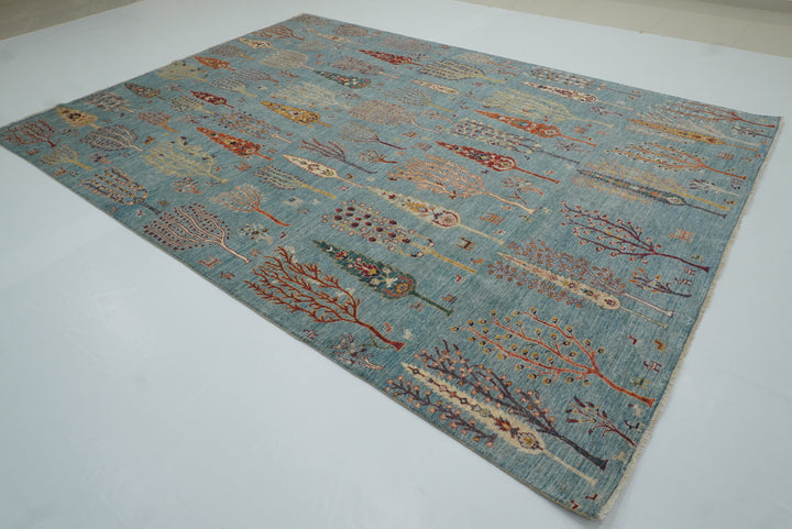 9x12 Blue Gabbeh Afghan Hand-Knotted Tree of life Rug - Yildiz Rugs