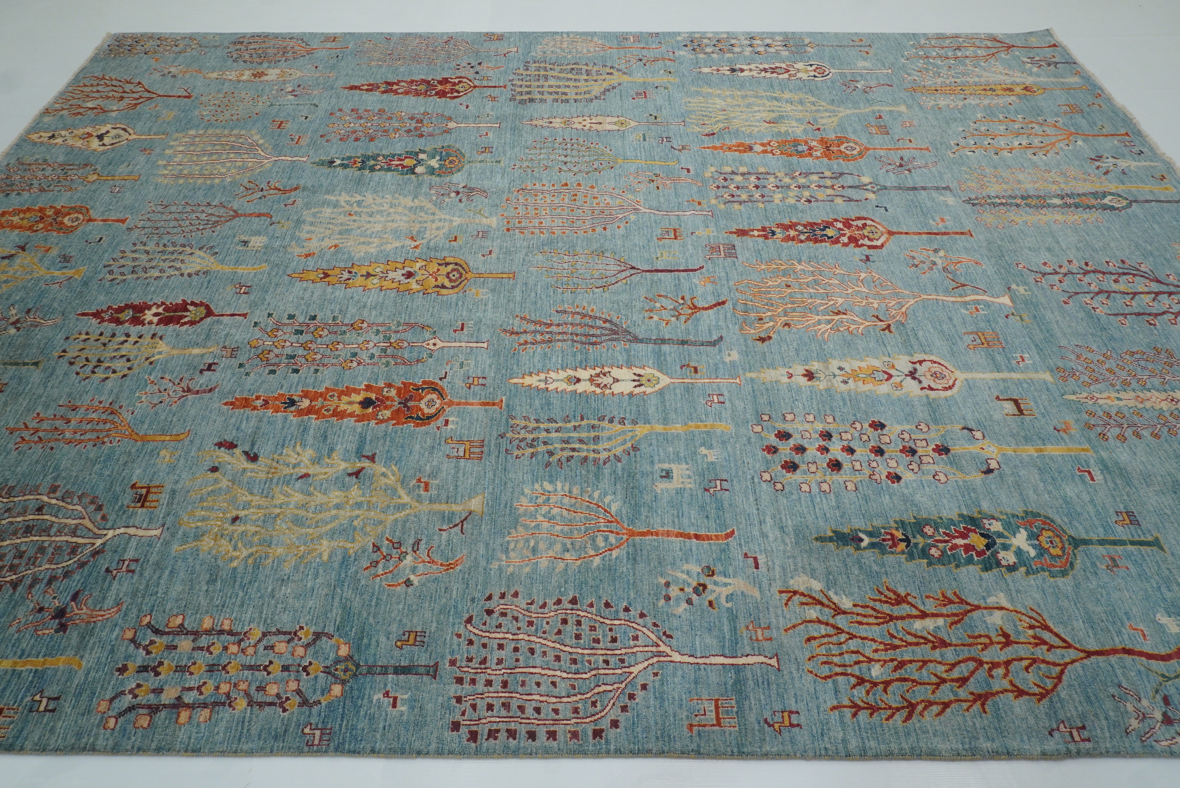9x12 Blue Gabbeh Afghan Hand-Knotted Tree of life Rug - Yildiz Rugs