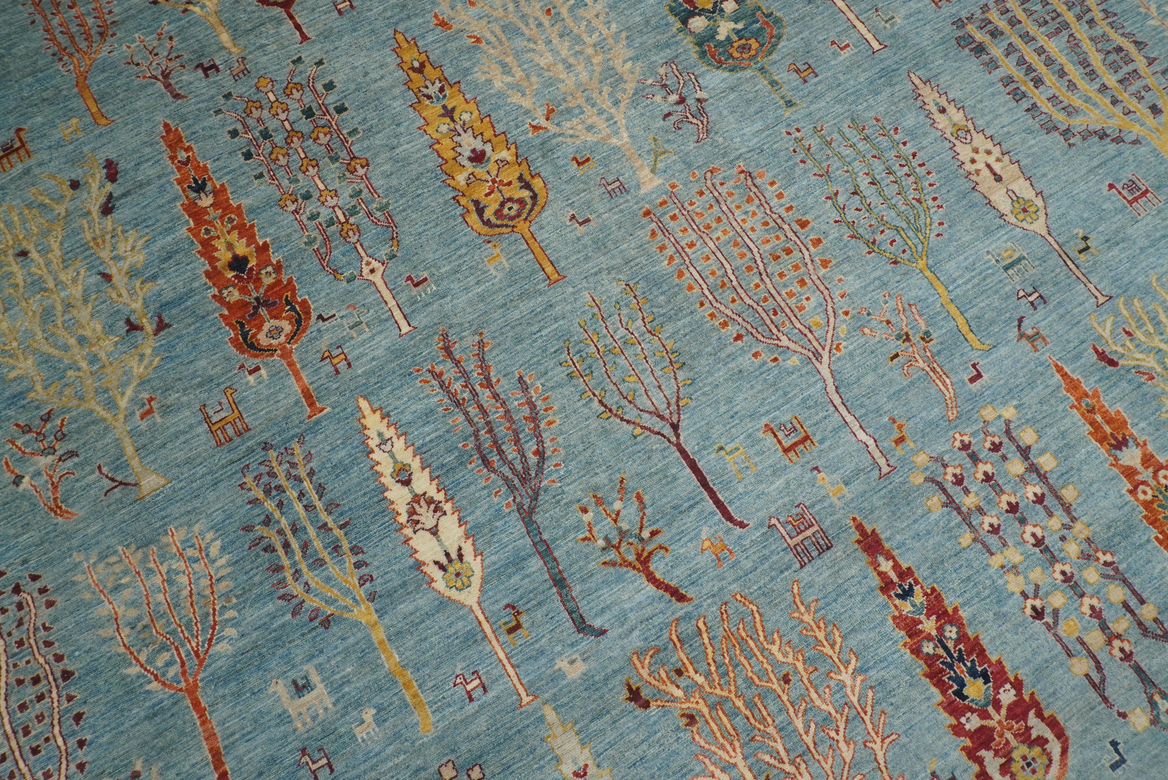 9x12 Blue Gabbeh Afghan Hand-Knotted Tree of life Rug - Yildiz Rugs