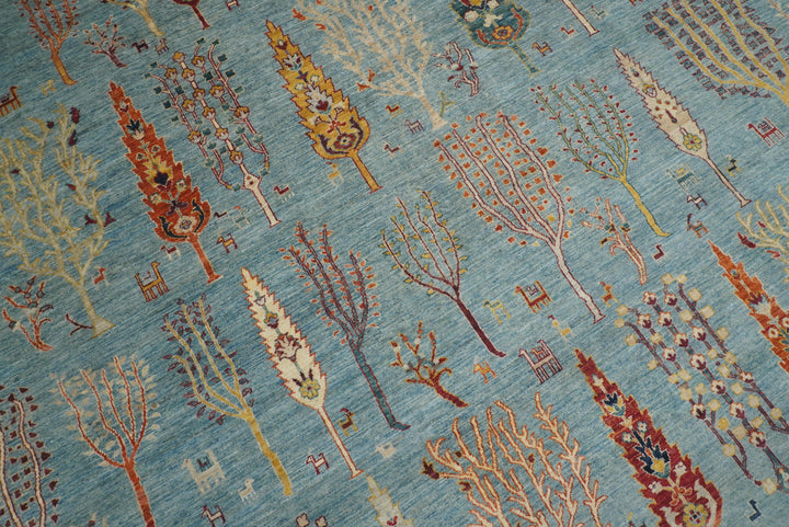 9x12 Blue Gabbeh Afghan Hand-Knotted Tree of life Rug - Yildiz Rugs