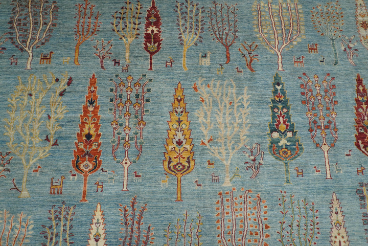 9x12 Blue Gabbeh Afghan Hand-Knotted Tree of life Rug - Yildiz Rugs