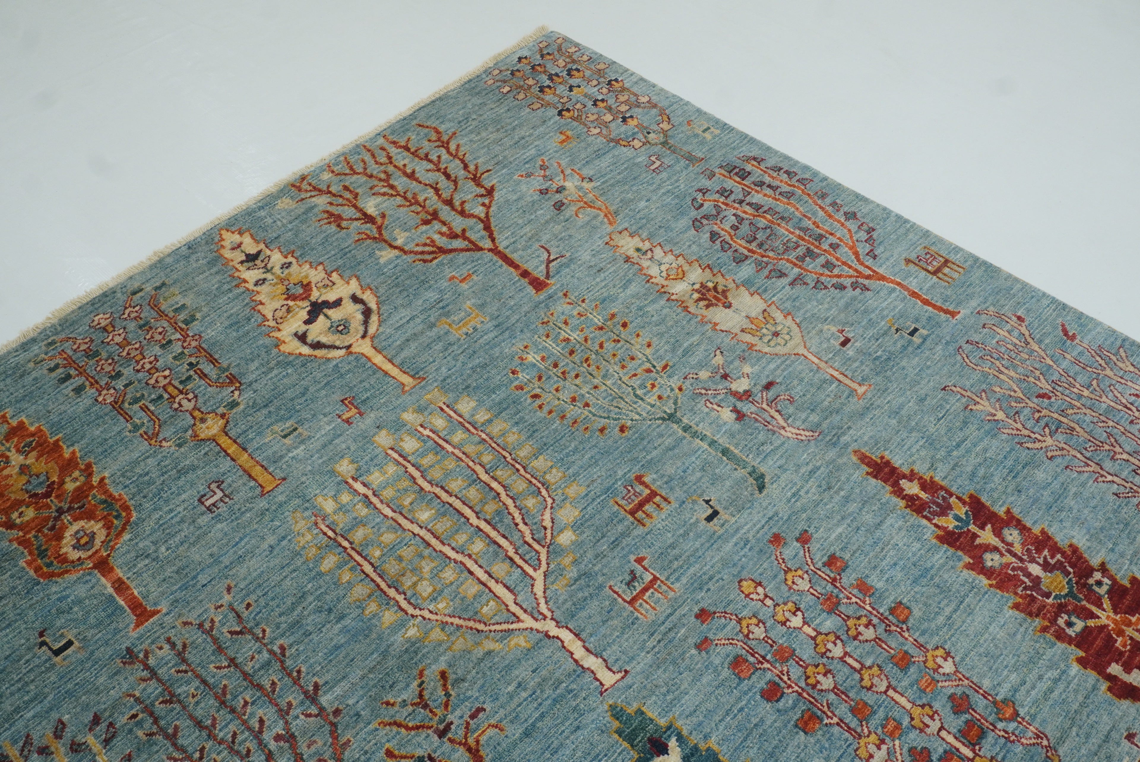 9x12 Blue Gabbeh Afghan Hand-Knotted Tree of life Rug - Yildiz Rugs