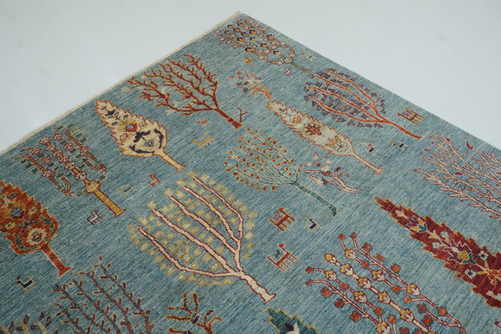 9x12 Blue Gabbeh Afghan Hand-Knotted Tree of life Rug - Yildiz Rugs