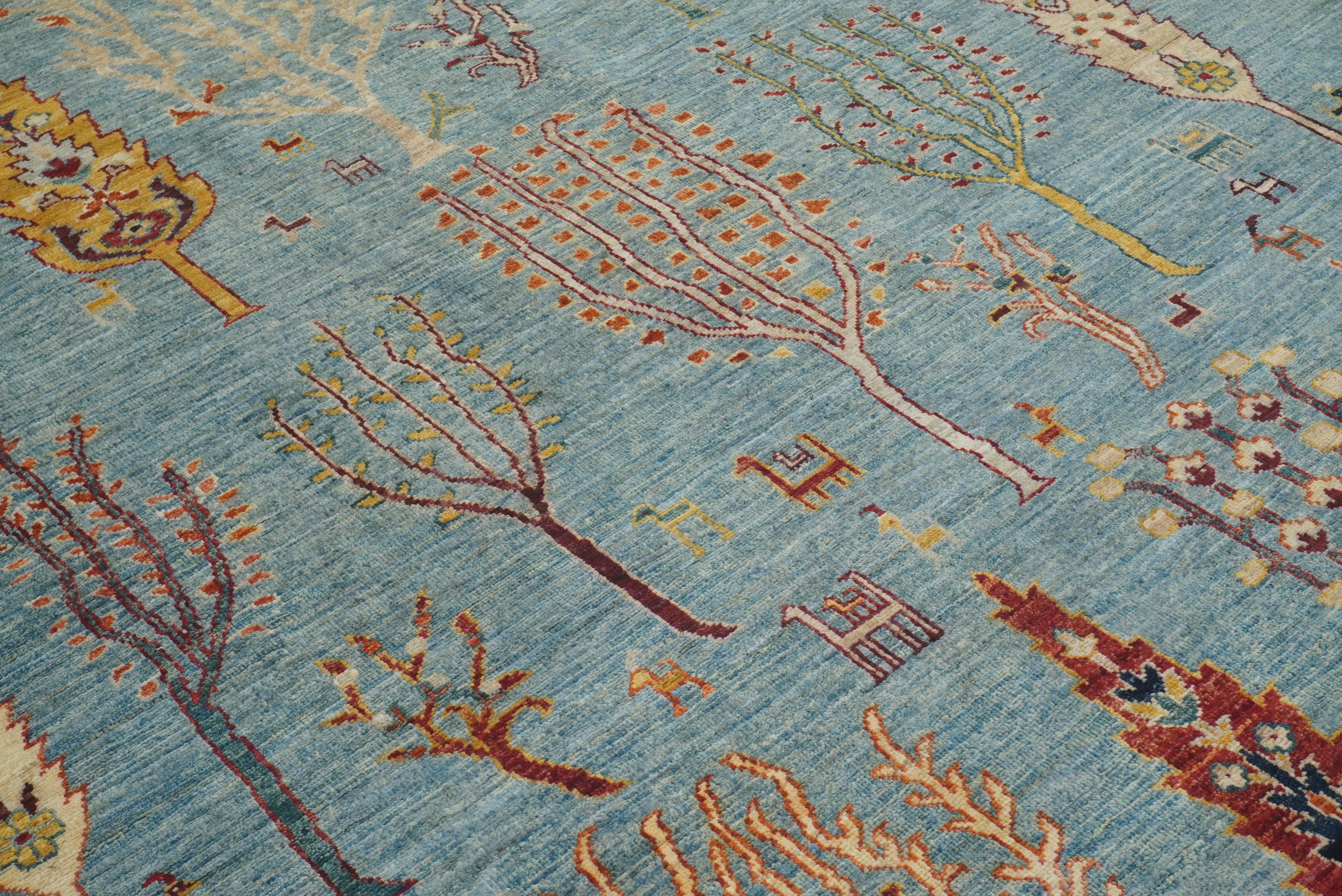 9x12 Blue Gabbeh Afghan Hand-Knotted Tree of life Rug - Yildiz Rugs