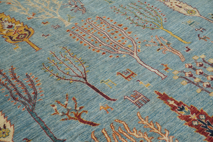 9x12 Blue Gabbeh Afghan Hand-Knotted Tree of life Rug - Yildiz Rugs