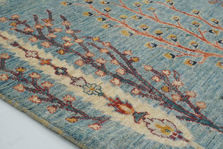 9x12 Blue Gabbeh Afghan Hand-Knotted Tree of life Rug - Yildiz Rugs