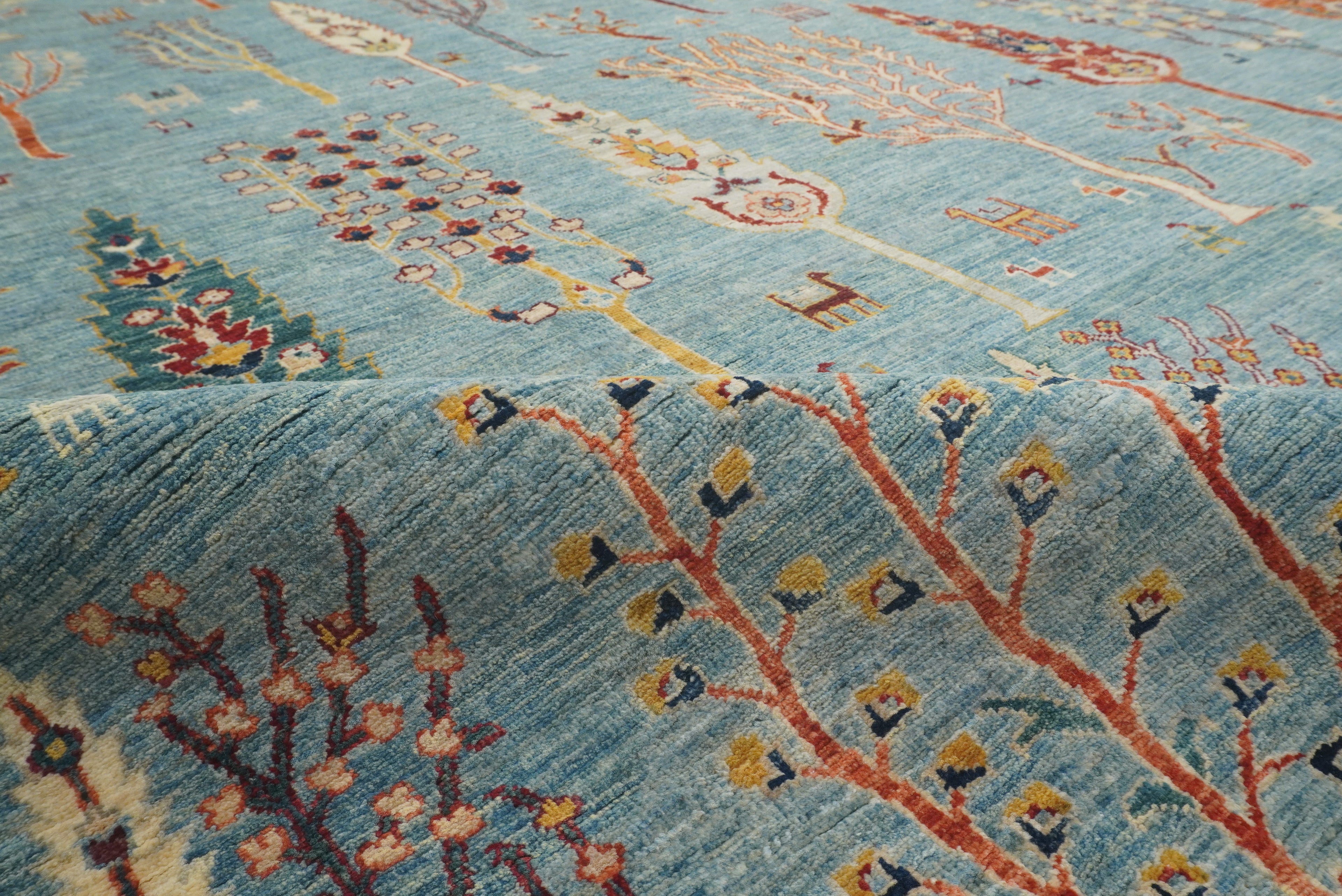 9x12 Blue Gabbeh Afghan Hand-Knotted Tree of life Rug - Yildiz Rugs