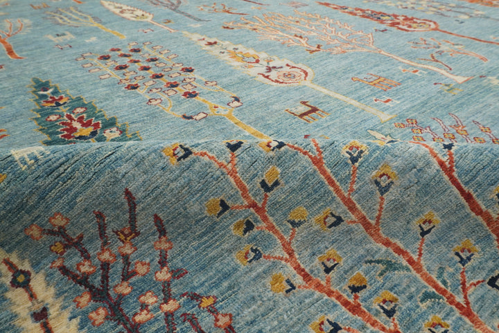 9x12 Blue Gabbeh Afghan Hand-Knotted Tree of life Rug - Yildiz Rugs