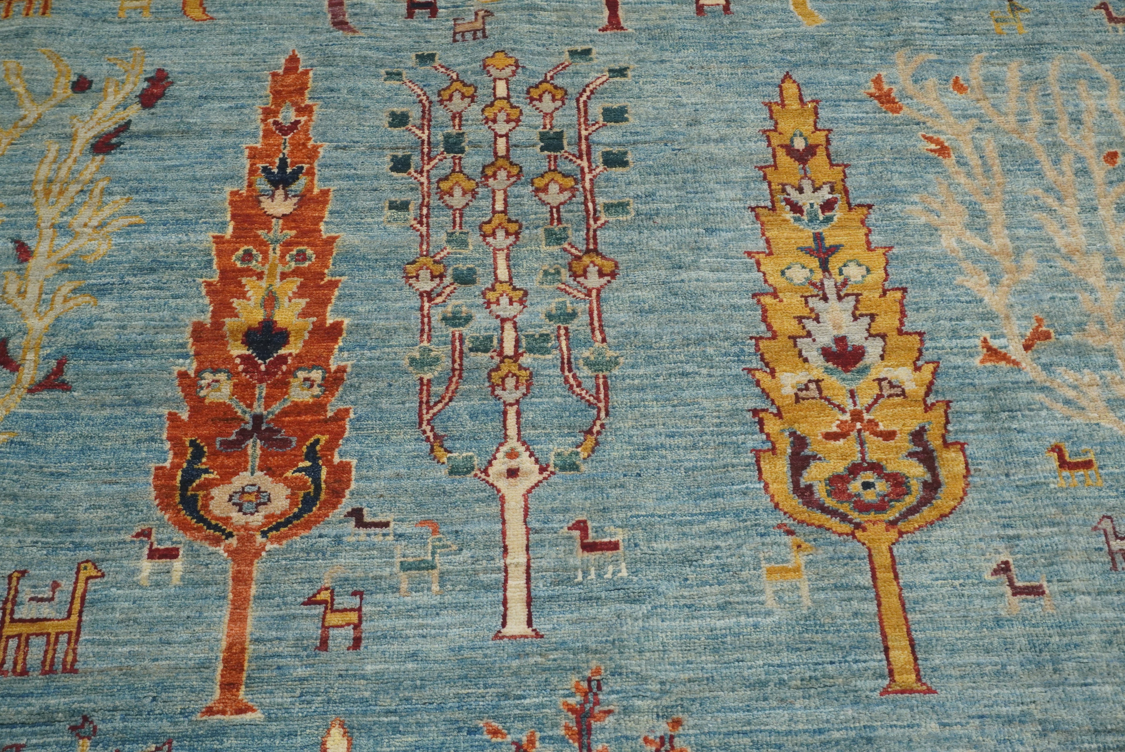 9x12 Blue Gabbeh Afghan Hand-Knotted Tree of life Rug - Yildiz Rugs
