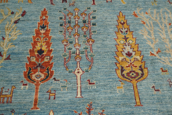 9x12 Blue Gabbeh Afghan Hand-Knotted Tree of life Rug - Yildiz Rugs