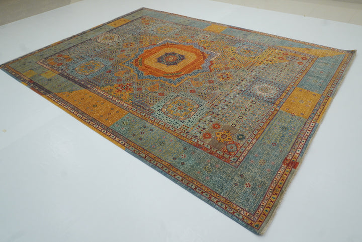 9x12 Blue Mamluk Hand Knotted Medallion Rug - Yildiz Rugs
