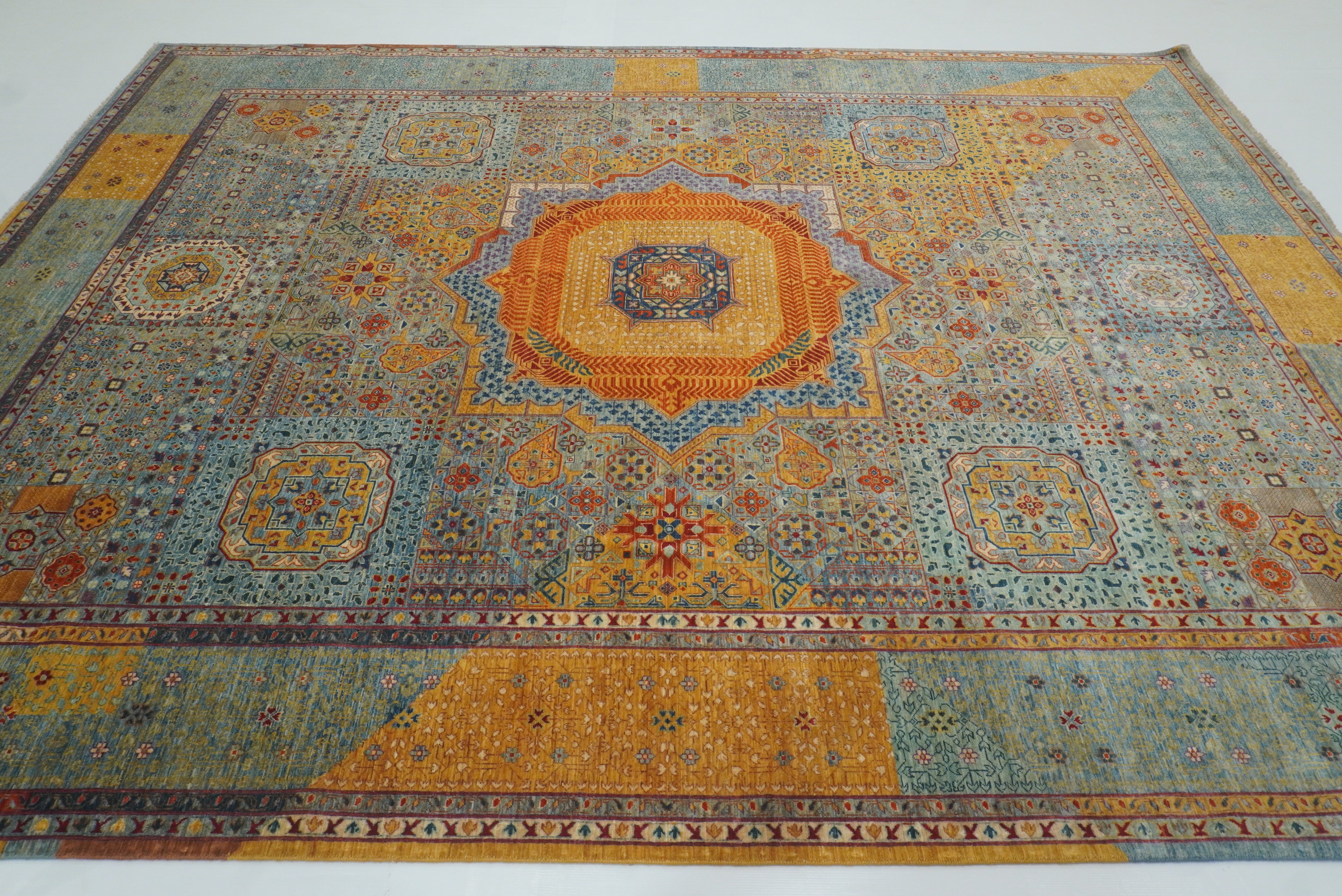 9x12 Blue Mamluk Hand Knotted Medallion Rug - Yildiz Rugs