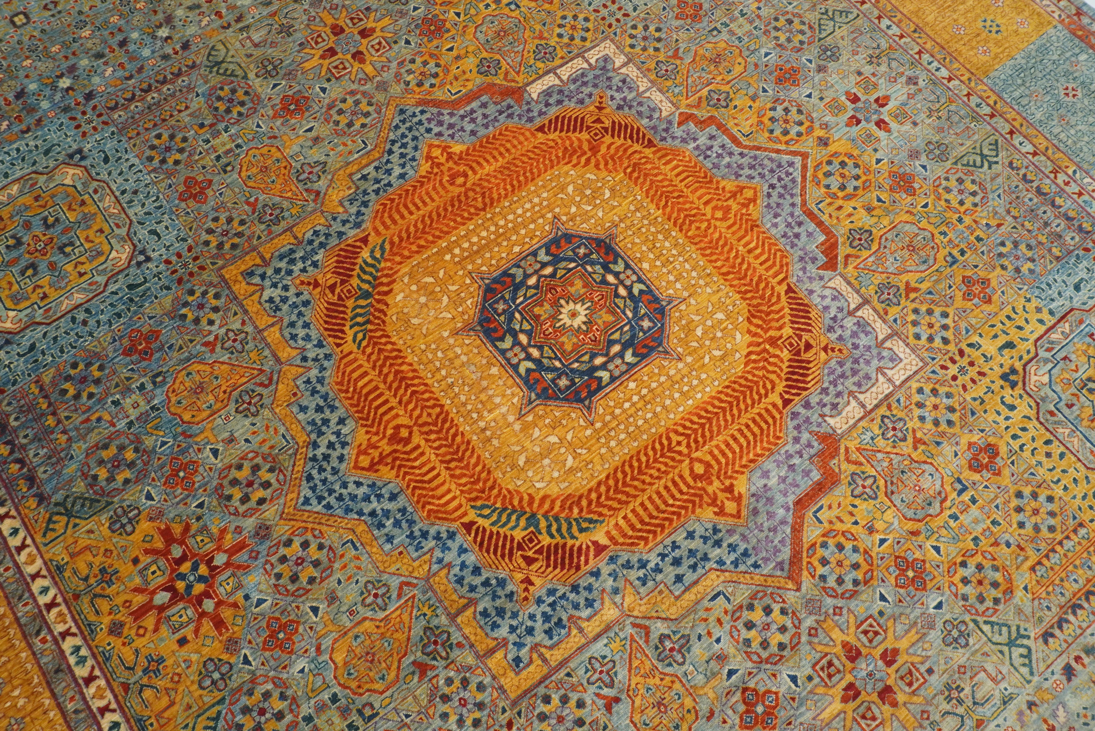 9x12 Blue Mamluk Hand Knotted Medallion Rug - Yildiz Rugs