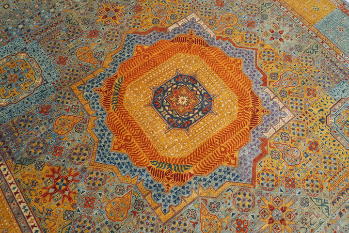 9x12 Blue Mamluk Hand Knotted Medallion Rug - Yildiz Rugs