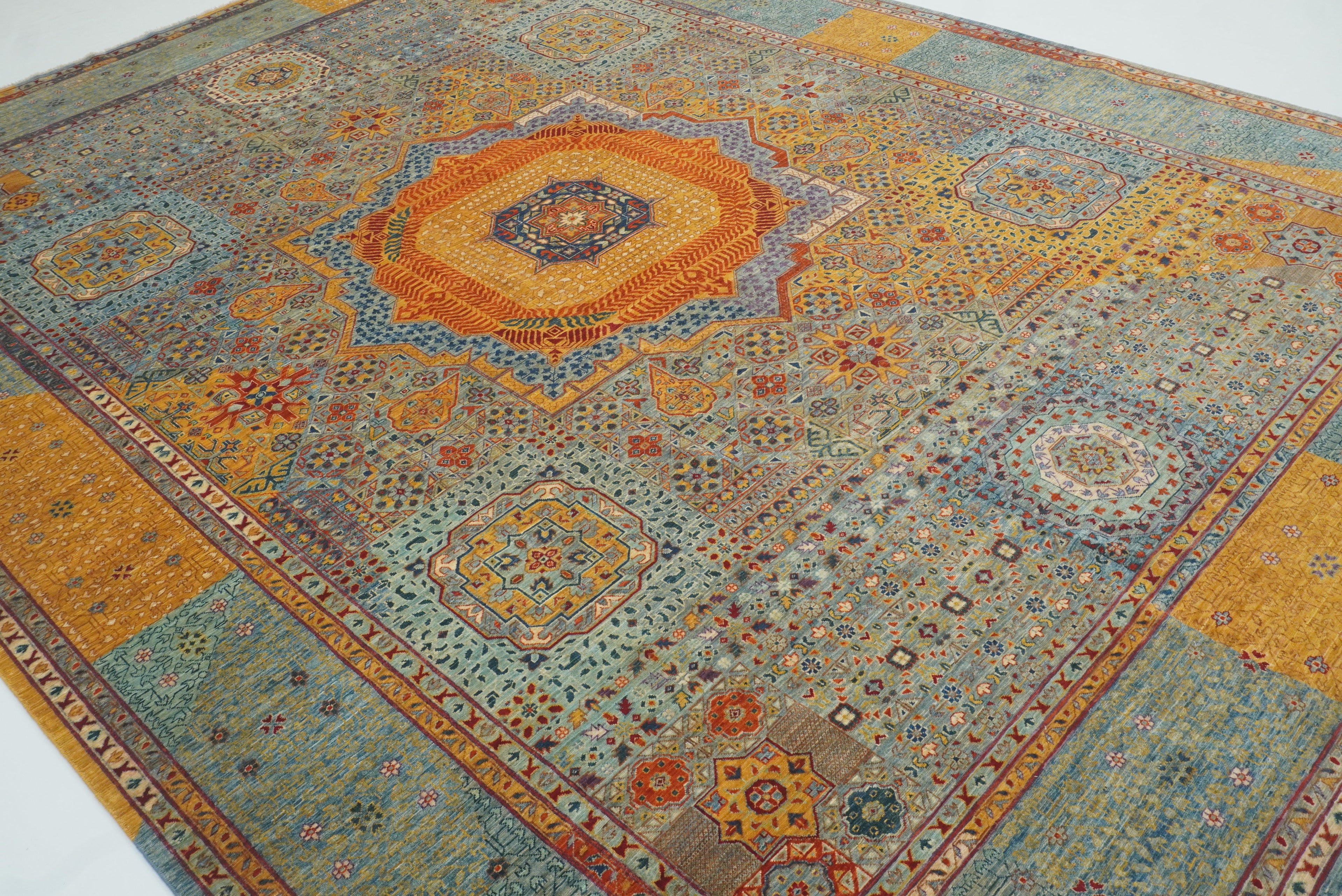 9x12 Blue Mamluk Hand Knotted Medallion Rug - Yildiz Rugs