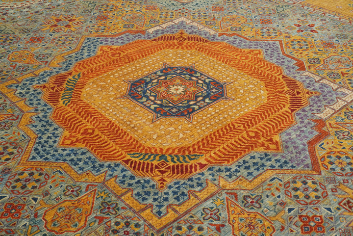 9x12 Blue Mamluk Hand Knotted Medallion Rug - Yildiz Rugs