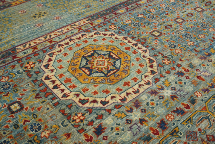 9x12 Blue Mamluk Hand Knotted Medallion Rug - Yildiz Rugs