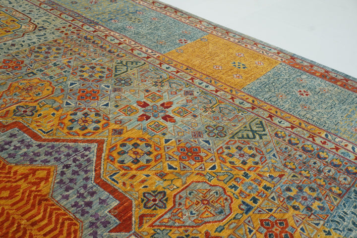 9x12 Blue Mamluk Hand Knotted Medallion Rug - Yildiz Rugs
