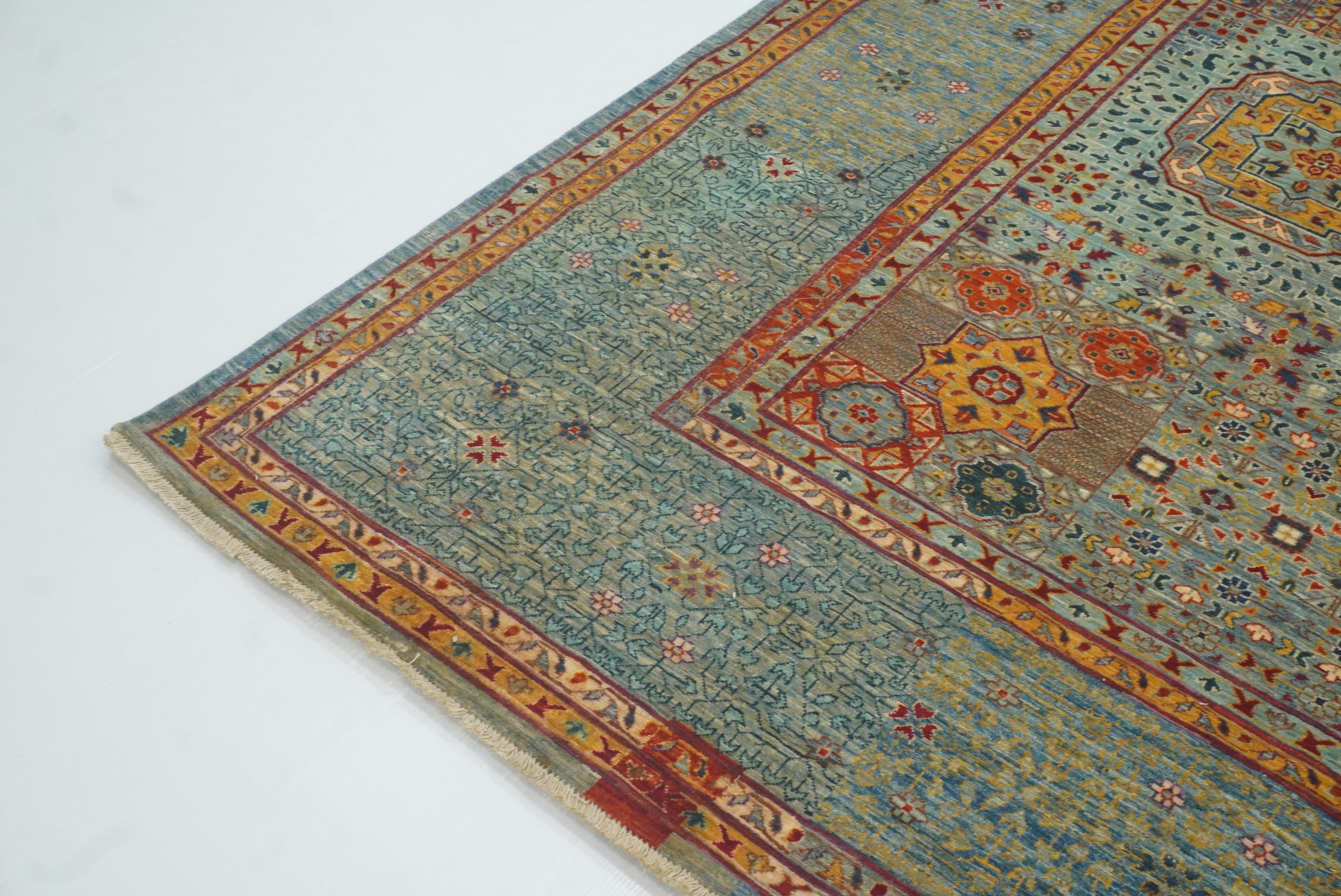 9x12 Blue Mamluk Hand Knotted Medallion Rug - Yildiz Rugs
