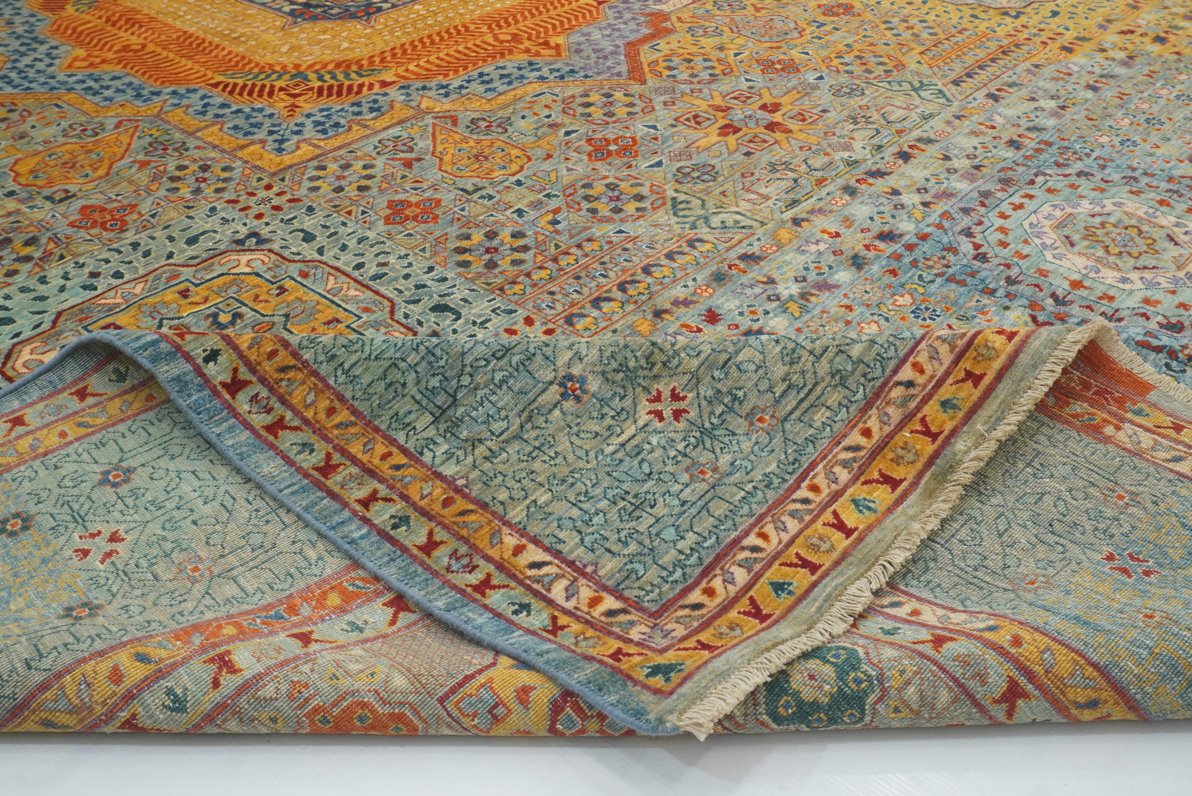 9x12 Blue Mamluk Hand Knotted Medallion Rug - Yildiz Rugs