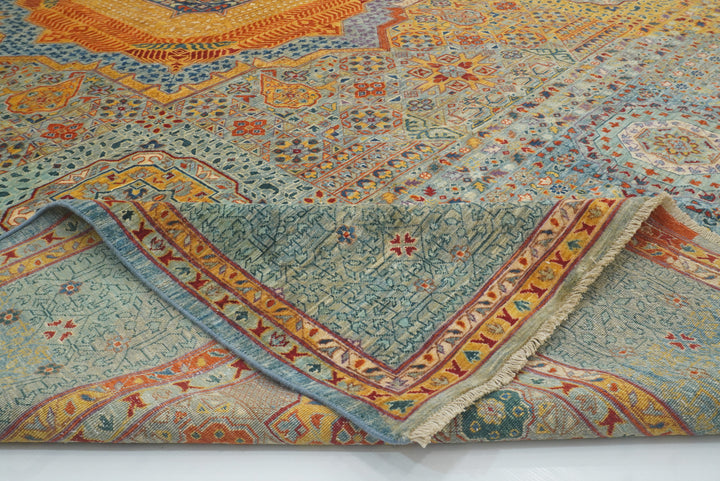 9x12 Blue Mamluk Hand Knotted Medallion Rug - Yildiz Rugs