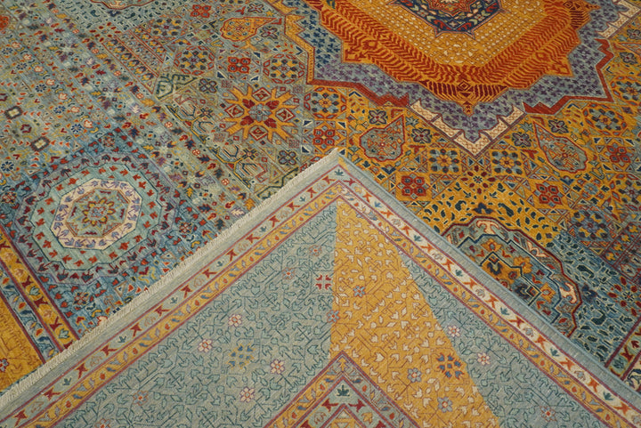 9x12 Blue Mamluk Hand Knotted Medallion Rug - Yildiz Rugs