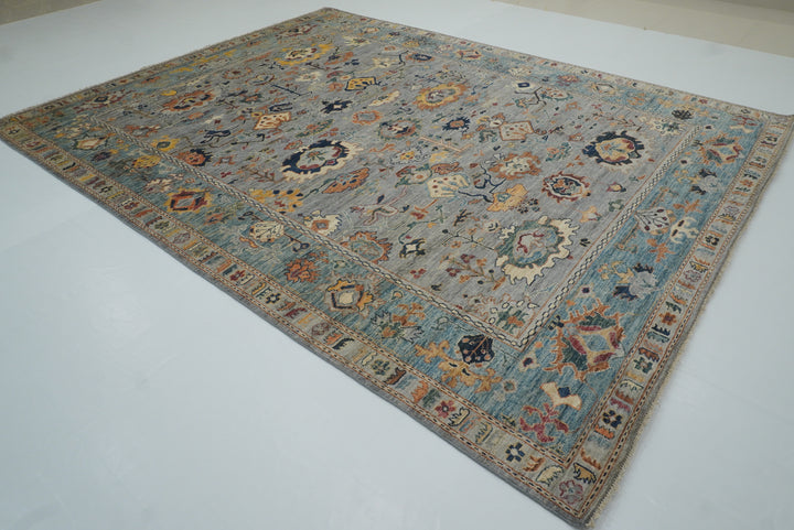 9x12 Gray Oushak Hand knotted Wool Oriental Rug - Yildiz Rugs